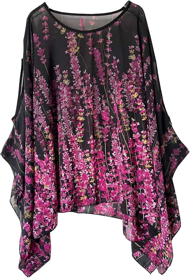 Max Hsuan Women Lagenlook Bohemian Hippie Batwing Chiffon Loose T-Shirt Tops Blouse Casual Kaftan Tunic
