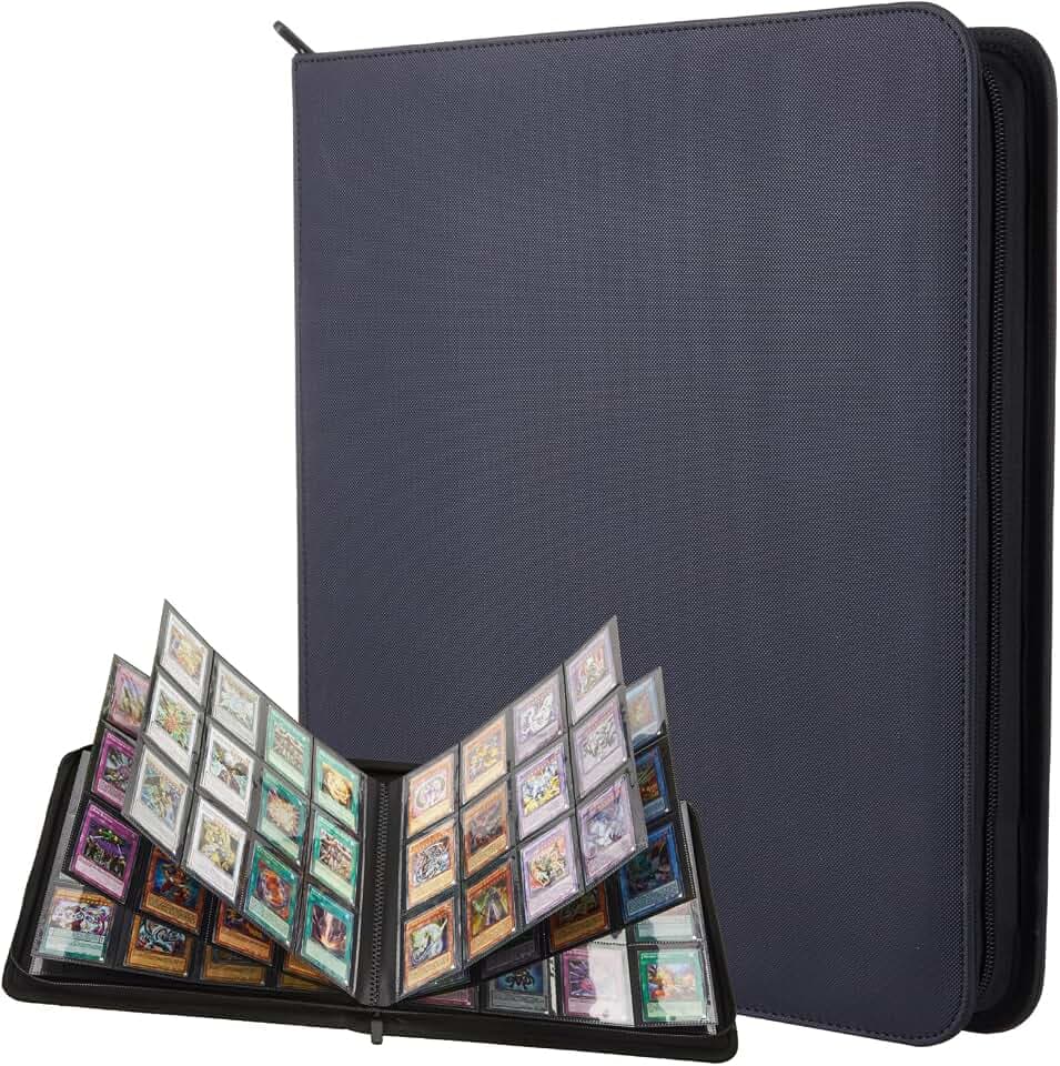 Lictin Sammelkarten Album 576 Pockets Sammelkarten Karten Hüllen,Lederbezug | 12 Fächer Sammelkarten Hüllen Mit Reißverschluss Und Schwarz Lederbezug ,für Spielkarten, Sportkarten, Yugioh etc
