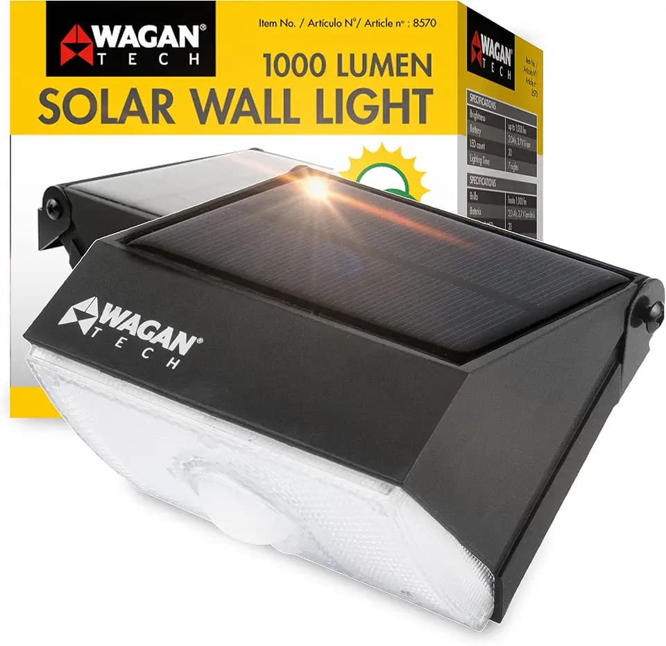 Wagan EL8570 1000 Lumens Outdoor LED Solar Wall Light Motion Detected Light