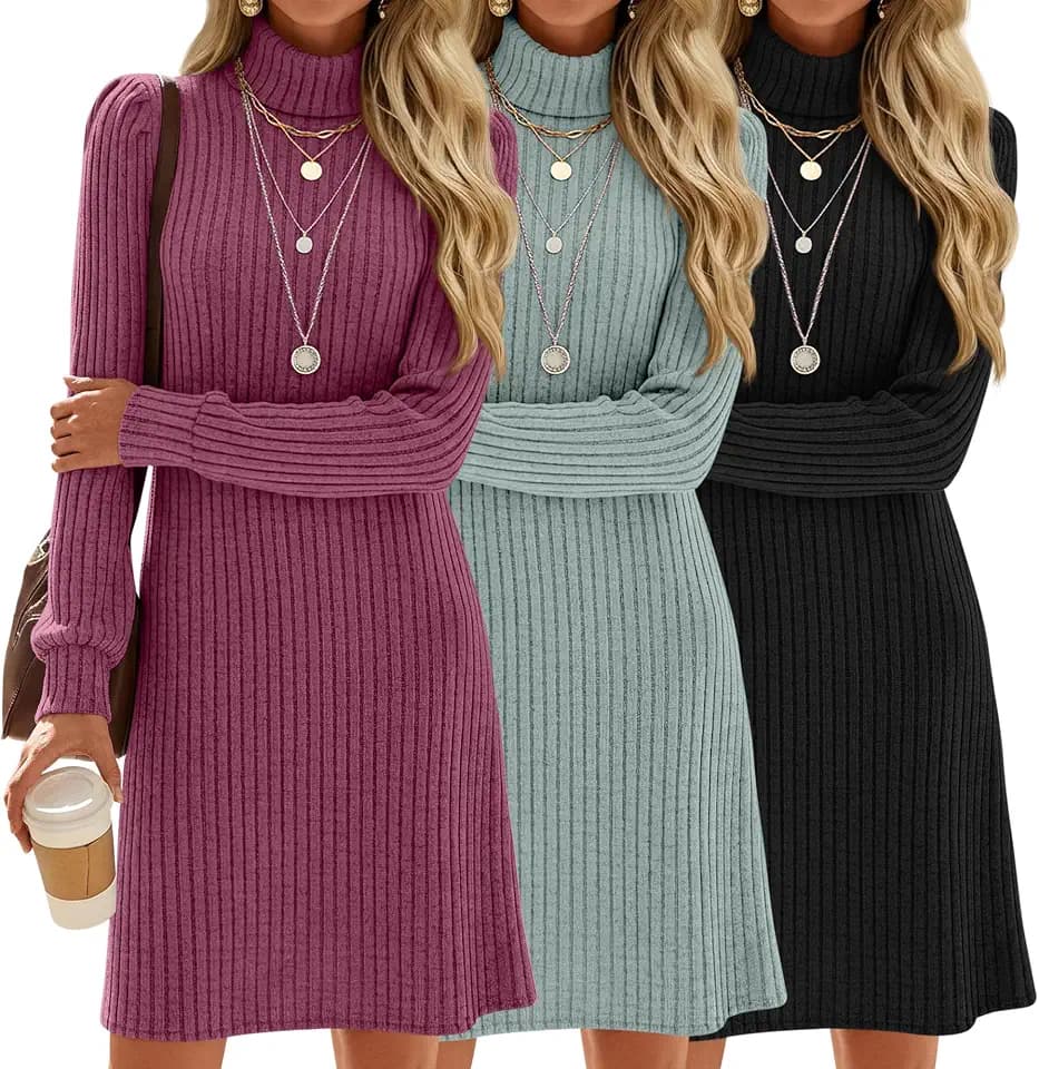 3 Pack Women's Ribbed Sweater Dress Mini Bodycon