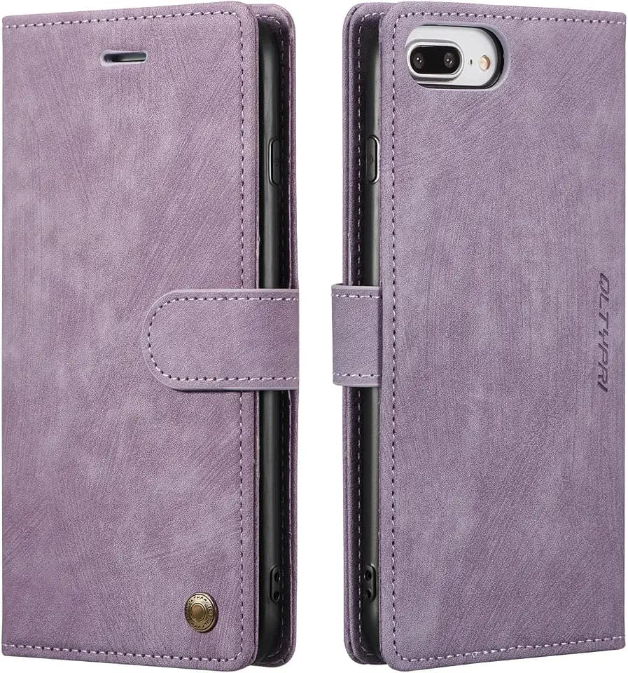 QLTYPRI Hülle für iPhone 7 Plus/8 Plus Hülle, Handyhülle [Premium Leder] [Standfunktion] [Kartenfach] [Magnet] Flip Leder Brieftasche Case Etui für iPhone 7 Plus/8 Plus - Lila