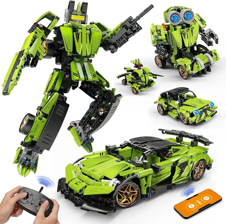 LECPOP 5-in-1 STEM Building Blocks Kit, RC Sports Car and Transform Robot