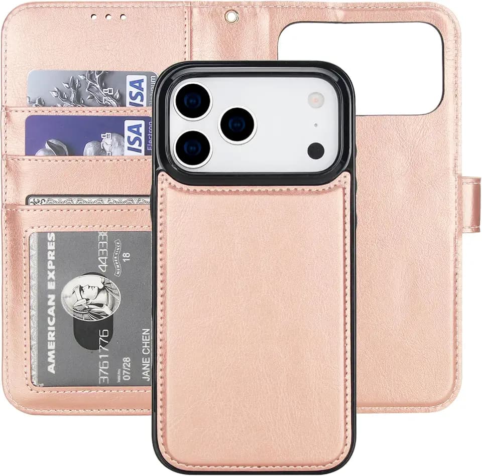 Bocasal Detachable Wallet Case for iPhone 18 Pro Max / 17 Pro Max Rose Gold