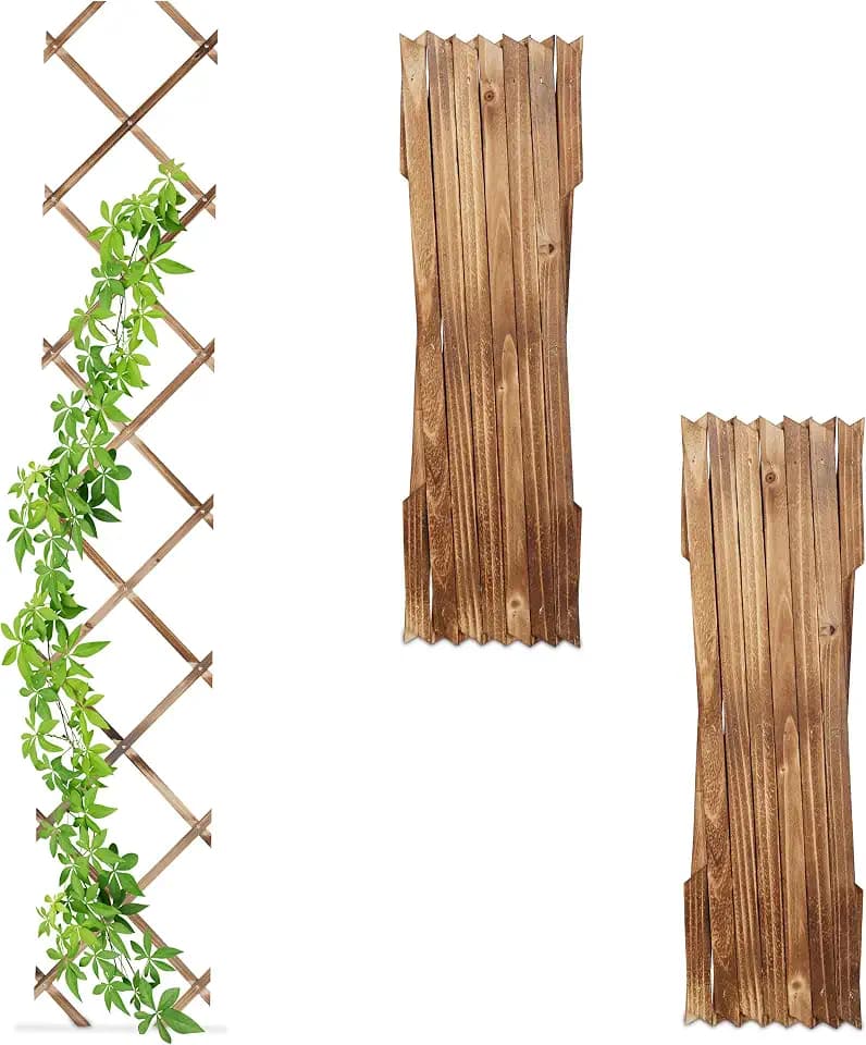 Relaxdays Rankgitter ausziehbar, 3er Set, 180x30 cm, Holz, Wandmontage, Rankhilfe Kletterpflanzen, Holzgitter, geflammt