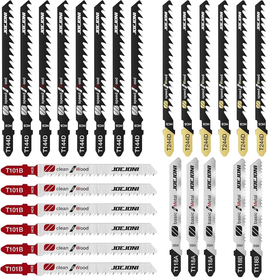 Stichsägeblätter Set, 25tlg T-Schaft Stichsägeblätter, Sägeblätter Stichsäge mit Aufbewahrungskoffer, Stichsägen Zubehör für Holz, Kunststoff und Metall