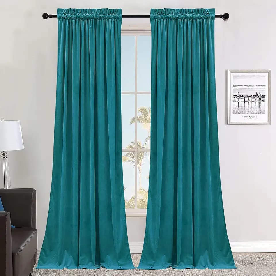 SMILETIME Lake Blue Velvet Curtains with Rod Pocket 2 Panels, 52 x 120 in