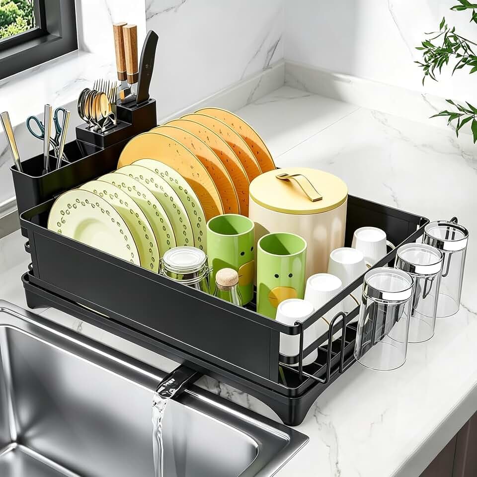 Simple Trending Dish Drying Rack for Kitchen Counter, 11.7" x 16.5", Black