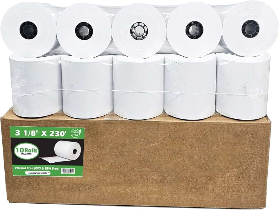 Phenol Free Thermal Paper (10 Rolls) 3 1/8 x 230 Receipt Rolls fits all Clover POS Cash Register Printers, Star Micronics SCP700 TSP100 TSP300 TSP400 (BPA & BPS Free) from BuyRegisterRolls