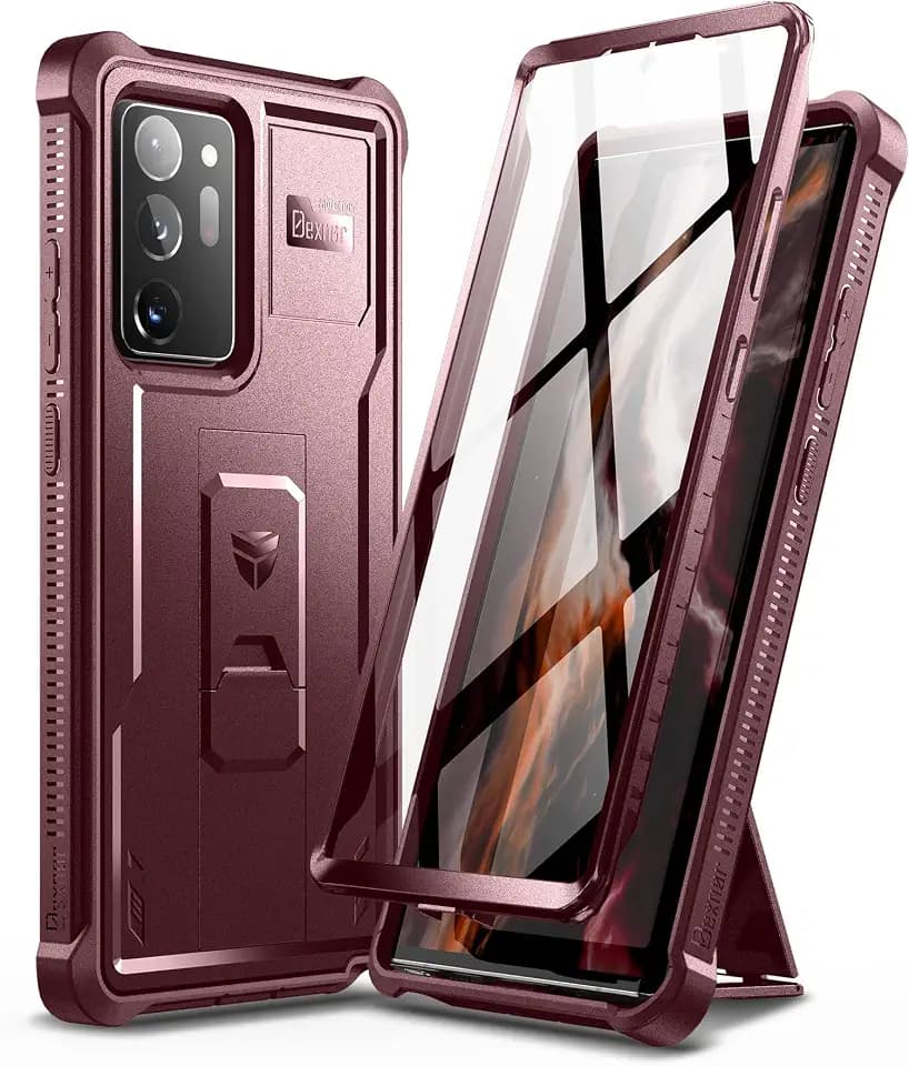 Dexnor for Samsung Galaxy Note 20 Ultra 5G Case, [Built in Screen Protector and Kickstand] Heavy Duty Military Grade Protection Shockproof Protective Cover for Samsung Galaxy Note 20 Ultra, Maroon Red