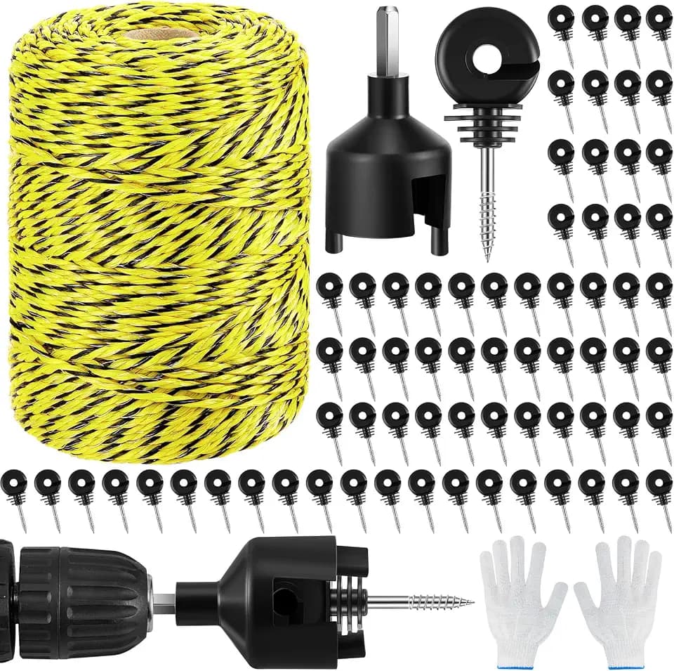 Sweetude Electric Fence Kit, 660 in Electric Fence Polywire 100 Insulators