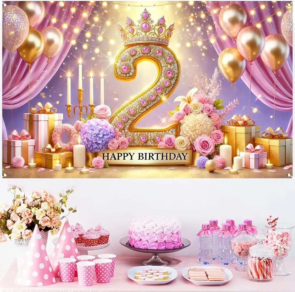 HOMETITUTE 2nd Pink Gold Polyester Birthday Banner 71x43 Inch Decor
