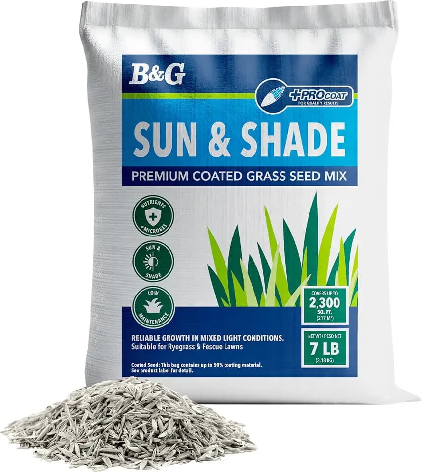 B&G Sun & Shade Premium Grass Seed Mix with +ProCoat, 7 lb