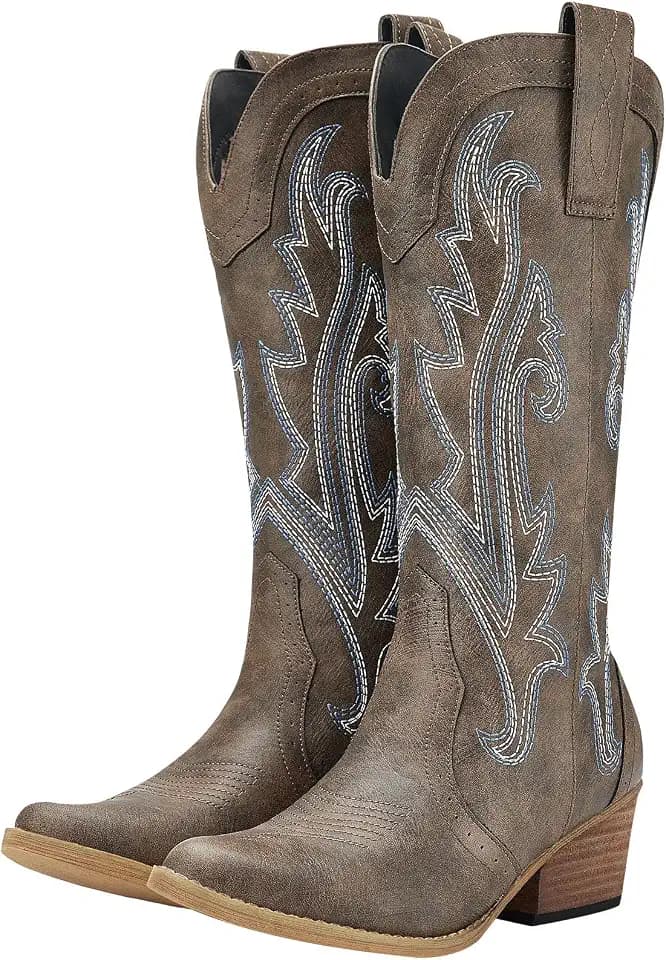 HISEA Rollda Cowboy Boots for Women Western Cowgirl Boots Mid Calf