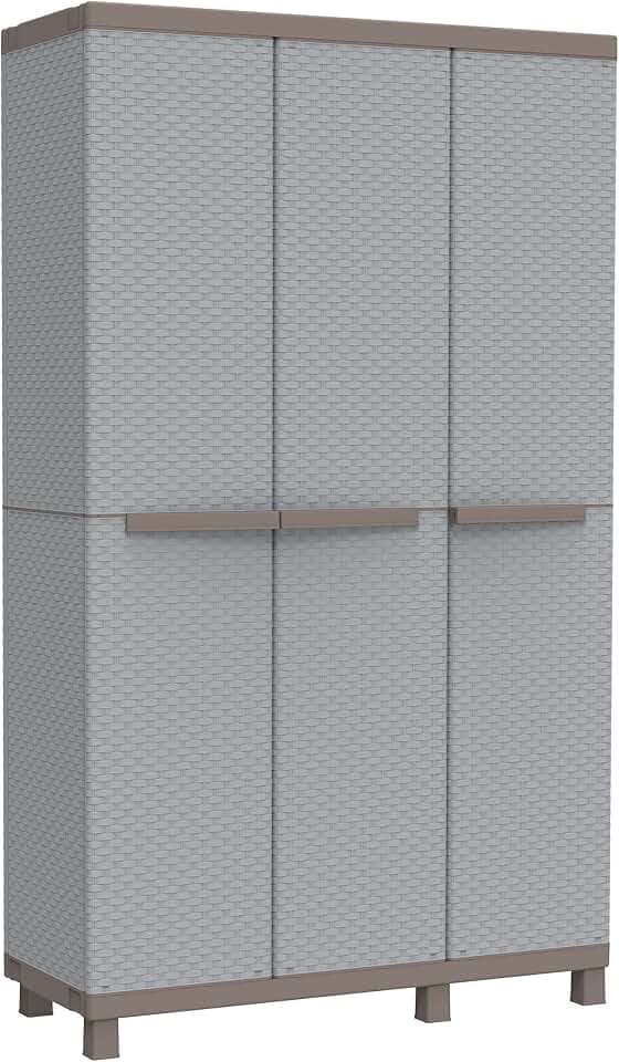 Terry, C-Rattan 102a, Multifunktionsschrank mit drei Türen in Rattan-Optik, 2 getrennte Innenräume, für innen und außen - 102x39x170 cm