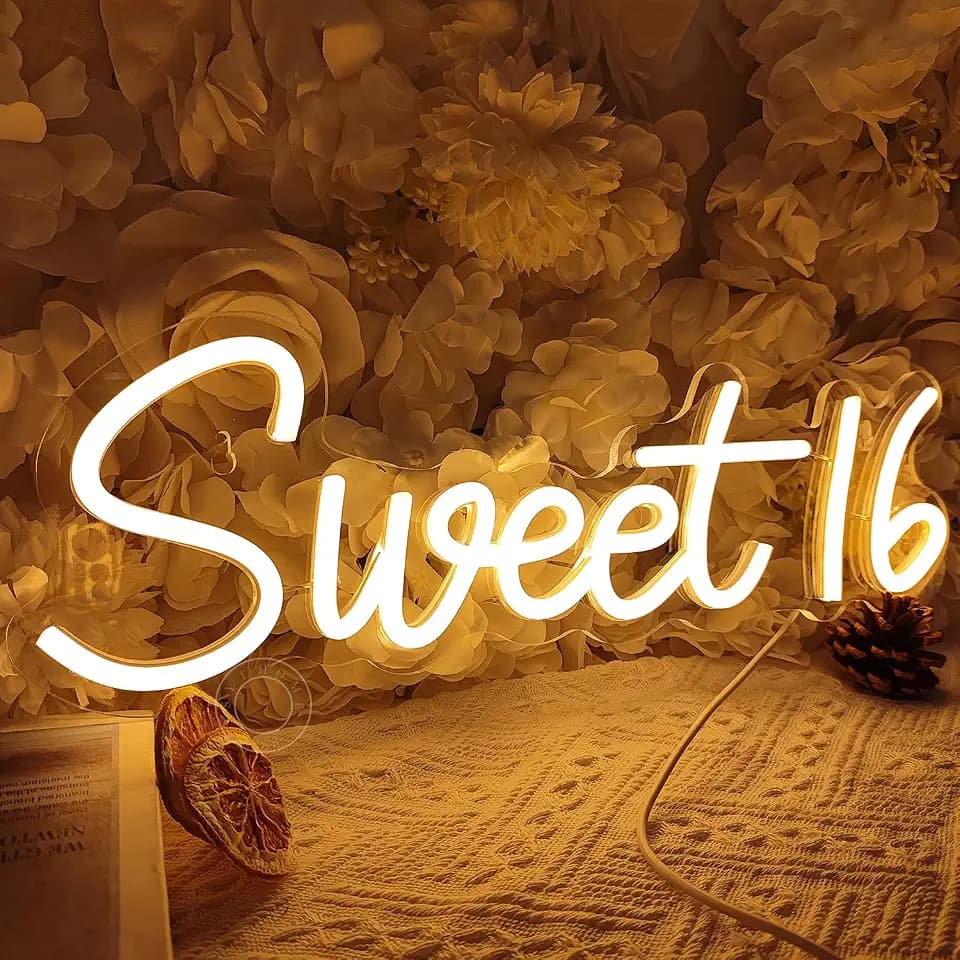 SYLHOM Sweet 16 LED Neon Light Sign 16th Birthday Party Banner Wall Decor