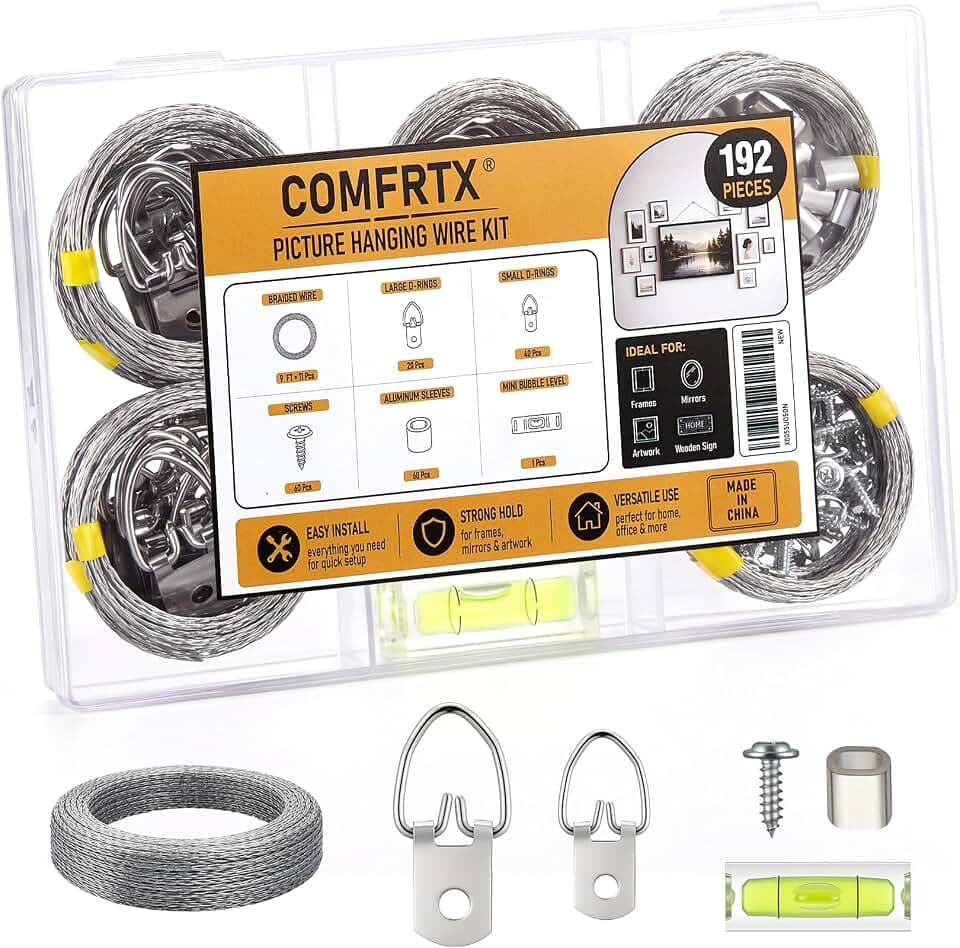 192Pcs Picture Hanging Kit, Picture Wire & Small+Heavy Duty D Rings