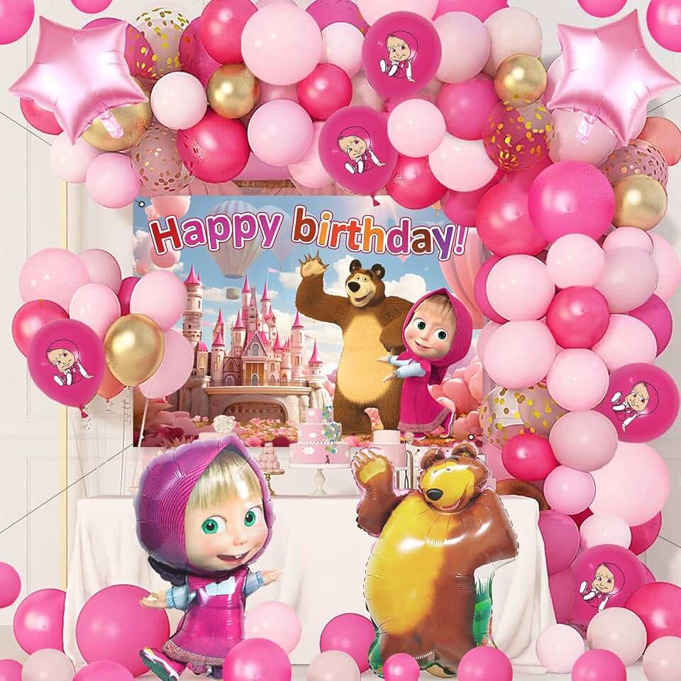 77 Pcs Mascha Geburtstag Deko, Ballon, Luftballons, Party Dekoration Zum Mädchengeburtstag