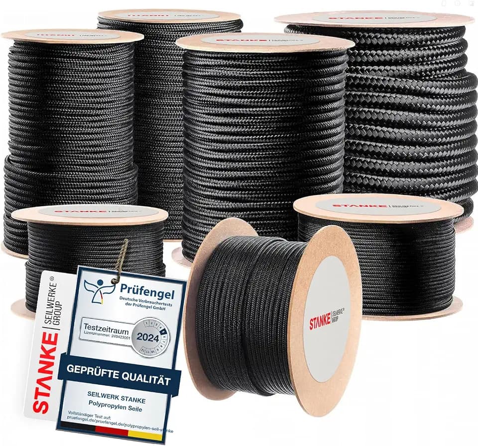 Seilwerk STANKE Polypropylenseil 8mm 10m Schwarz - Tomatenpflanzen Aufhängeseil - Seil für Landwirtschaft, Gartenbau - Reißfeste Bauschnur, Reepschnur