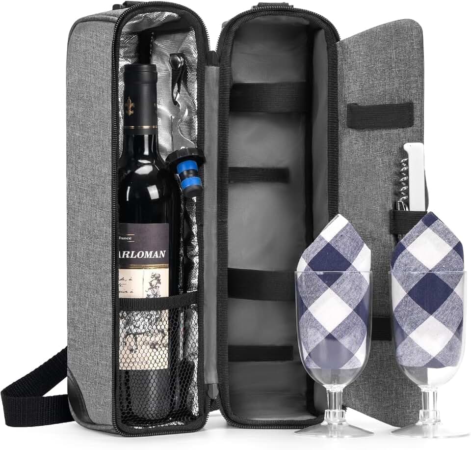 ALLCAMP Wine Bag, Wine Gift Set with Glasses & Opener, Gift for Lovers