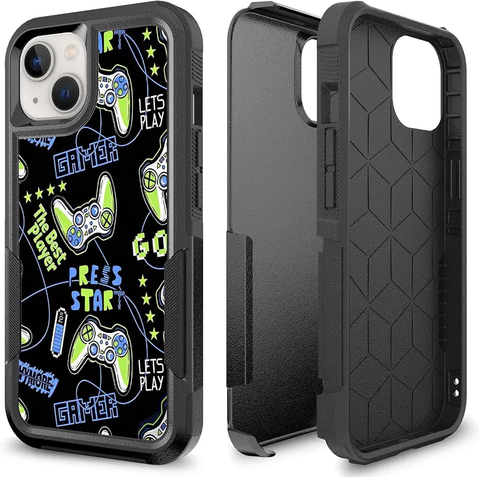for iPhone 12, iPhone 12 Pro, Gaming Controller Video Game Player Pattern Shock-Absorption Hard PC + Inner Silicone Hybrid Dual Layer Armor Defender Case for iPhone 12/12 Pro