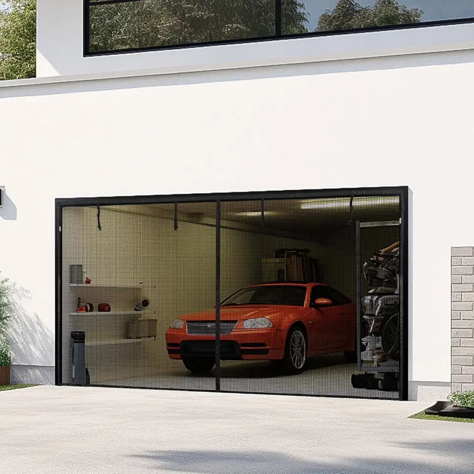 LOOBANI Magnetic Garage Door Screen 10x8 Ft: Heavy Duty Garage Screen Door for 1 car Garage, Roll Up Garage Net Screen for Patio, Hand-Free, Easy Install, Keep Bugs Out & Air in