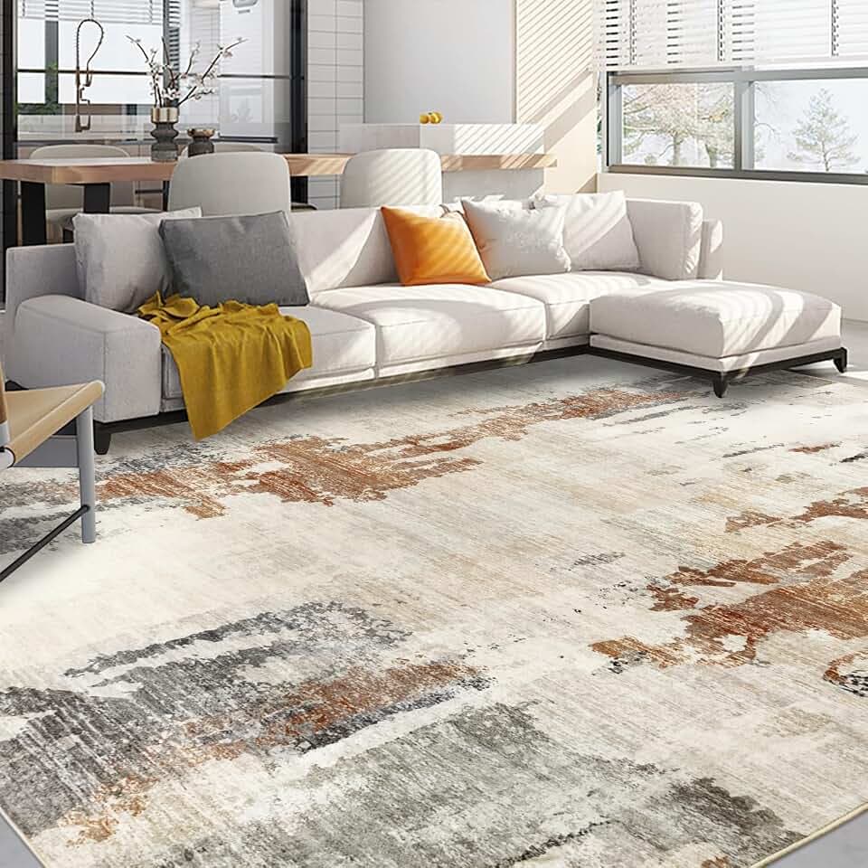 Capslpad Moderner abstrakter Teppich, 240 x 340 cm, waschbar, Wohnzimmerteppich, rutschfest, weich, Kurzflor-Kunstwolle, Boho-Kunst-Bodenteppich für Wohnzimmer, Schlafzimmer, Zuhause, Büro, Esszimmer