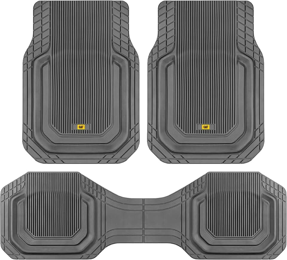 Cat® ToughLiner™ Car Floor Mats - Heavy Duty Trim to Fit Mat for Trucks - Car Mats & SUV Floor Liners for Car - All-Weather Truck Accessories & Odorless Rubber Automotive Mats - Gray
