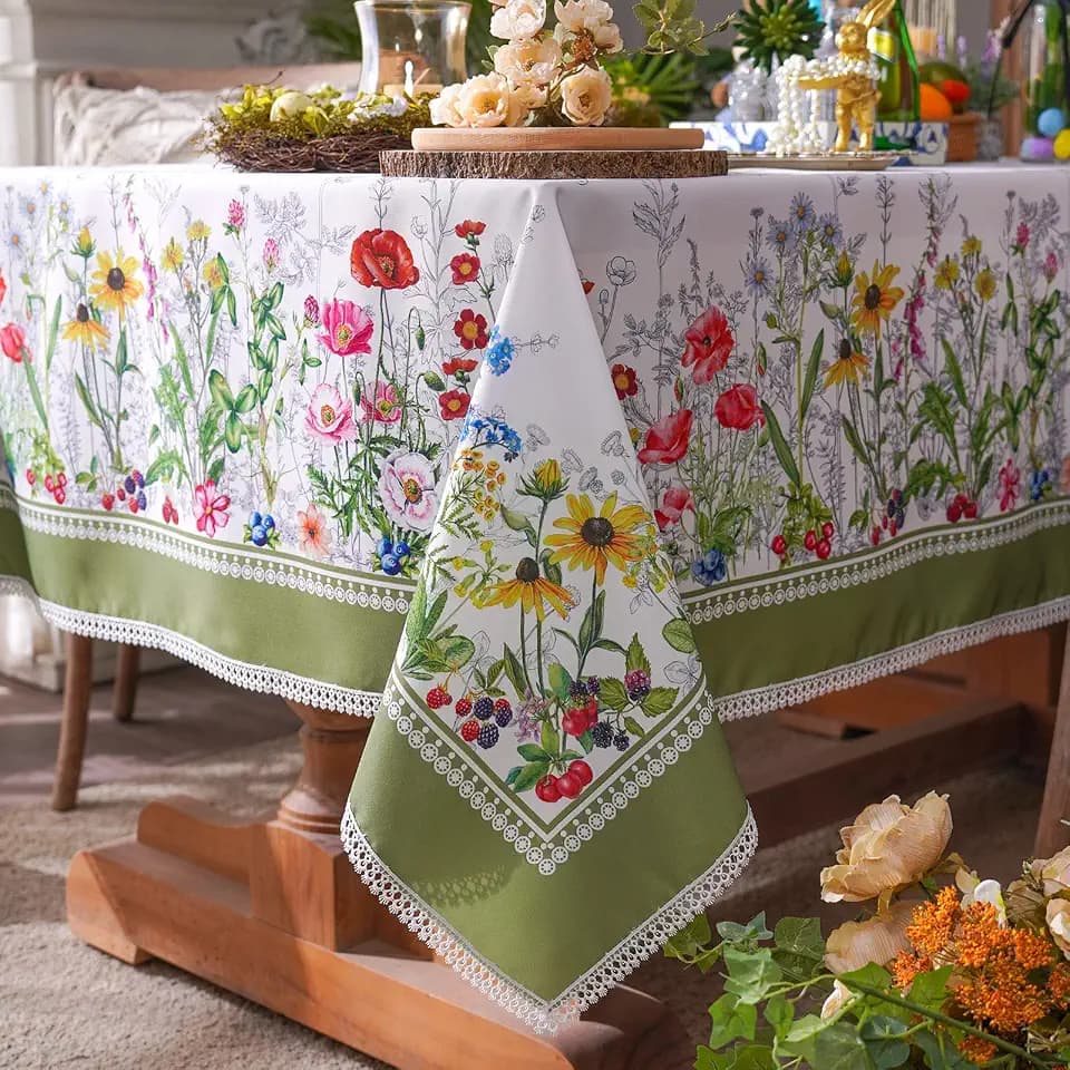 SUTAVIA Floral Tablecloth 60"x104" Rectangular Green Butterfly Lace