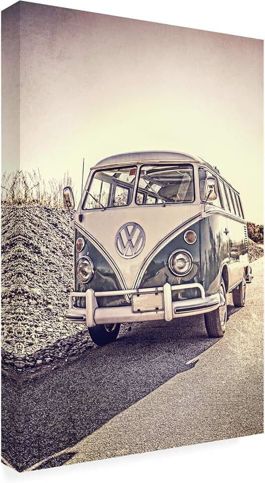 Wrapped Canvas Wall Art - Edward M. Fielding 'Surfers Vintage VW Bus' Wall Art for Living Room, Bedroom, or Office Décor - 12x19