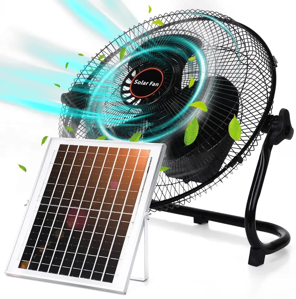 Tujoe 12 Inch Black Solar Panel Powered Fan, 12W 9V Portable