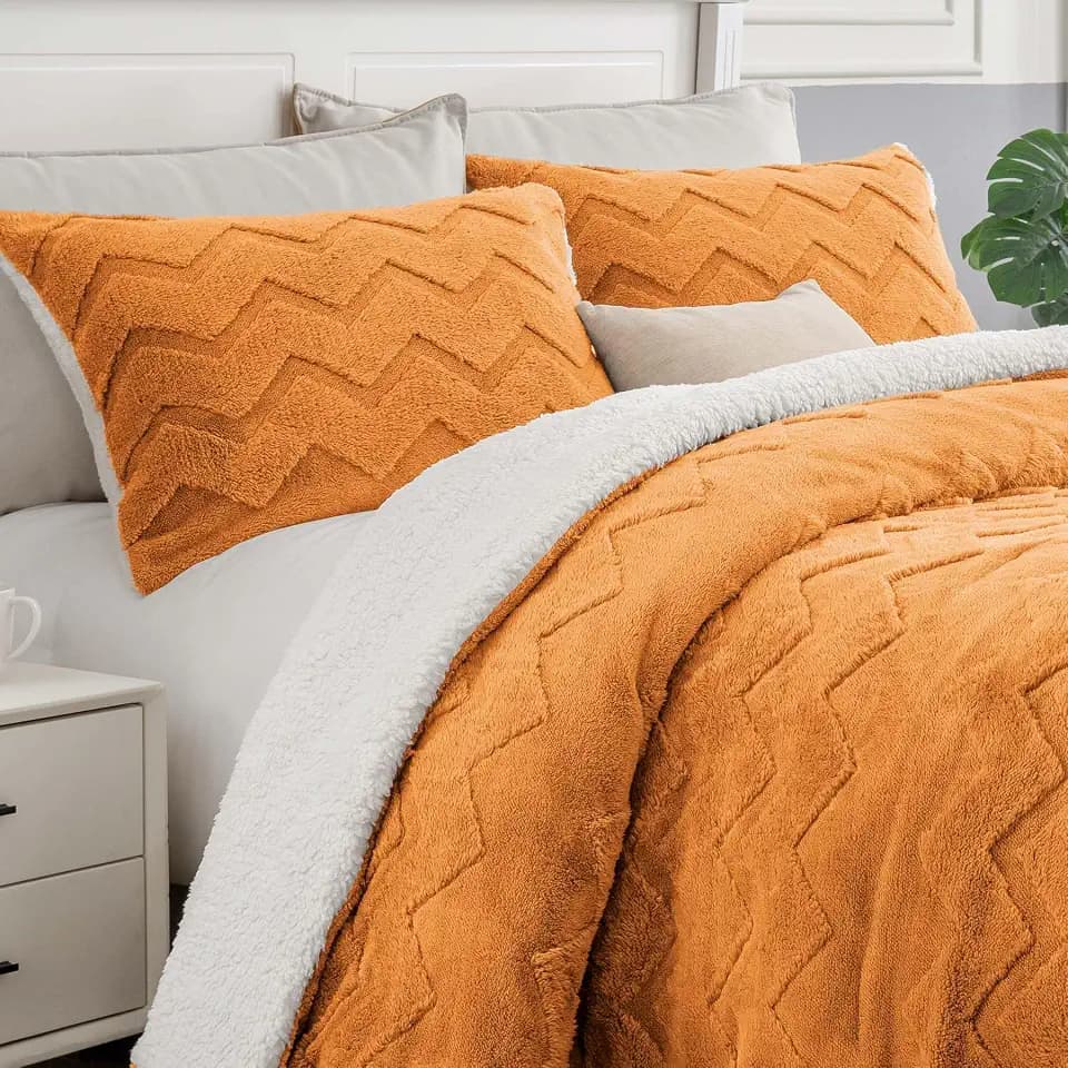 BEDELITE Fluffy Sherpa King Comforter Set,Burnt Orange
