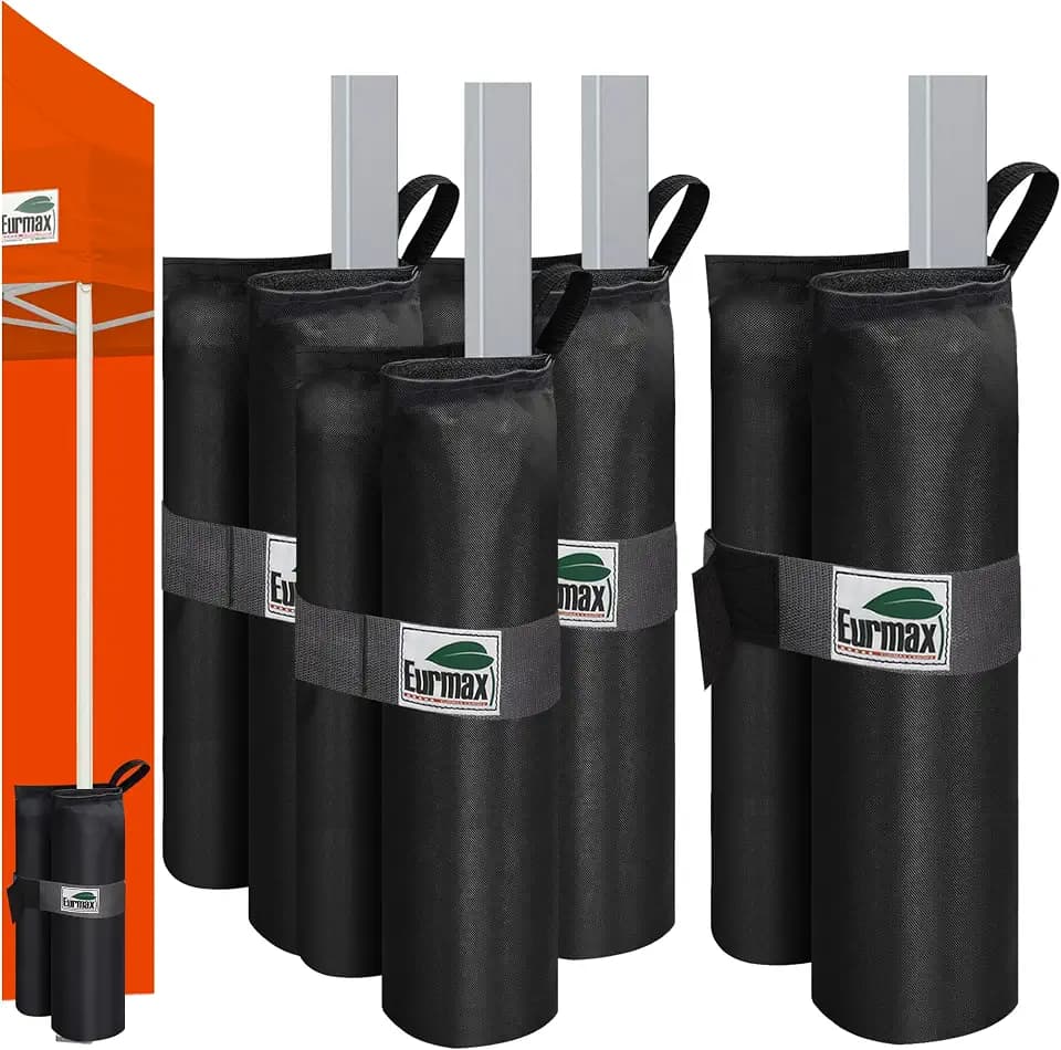 Eurmax USA 4-Pack 150LBS Capacity Universal Canopy Weight Bags,Heavy Duty Windproof Sandbags with All-Around Wrap Design,Ultimate Stability for Pop Up Tent,Shelter in High Winds(Sand Not Included)