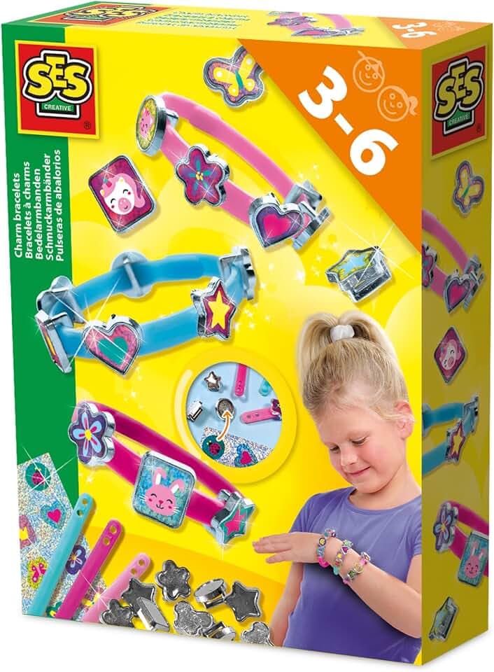 SES Creative 014636 - Schmuckarmbänder Bastelset - DIY Armband Kit für Kinder - Kreatives Gestaltungsspielzeug, diverse Farben