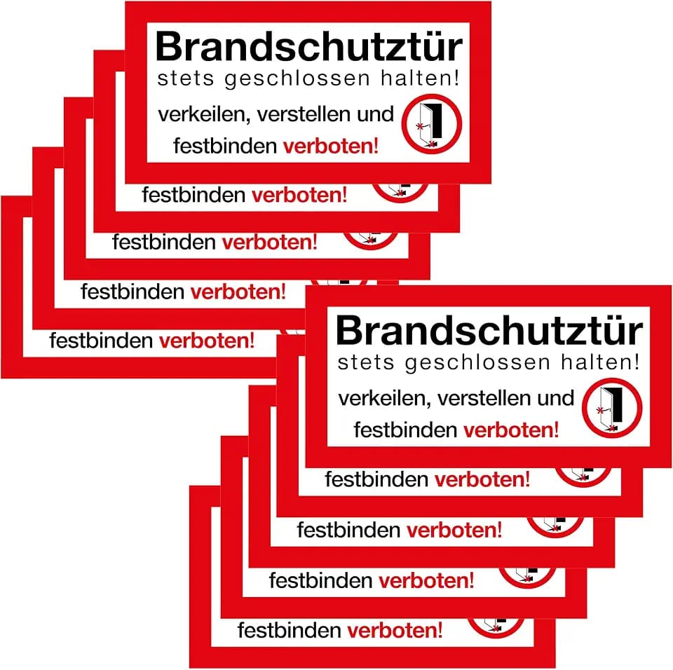10 Aufkleber Brandschutztür – 21x10,5 cm – stets geschlossen halten verkeilen verstellen verboten – Warnhinweis Feuerschutzabschluss, Verbotszeichen Sicherheitszeichen