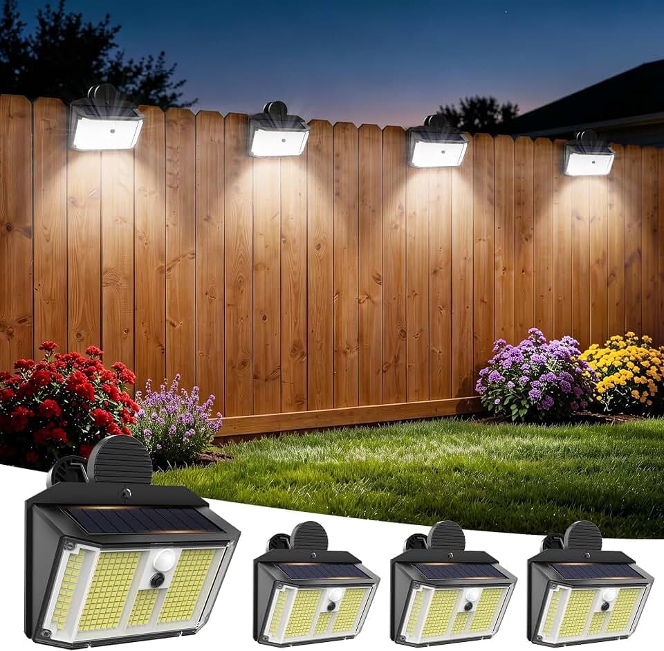 Fabrito 268LEDs Clip On Solar Lights Outdoor with Motion Sensor, 650LM Solar Fence Lights Outdoor Waterproof with 3 Lighting Modes, Bright Solar Deck Lights for Fence, Wall, Patio, Garden, 4Pack