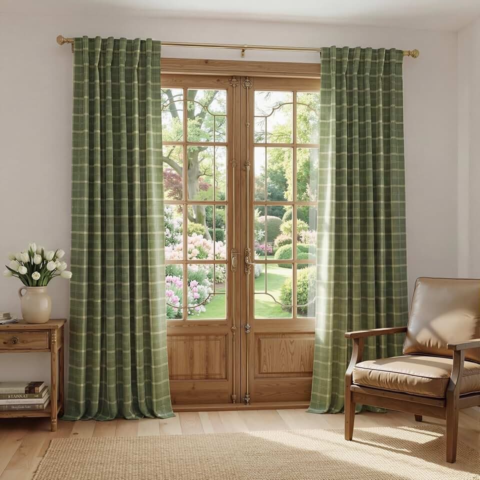 NICETOWN Olive Green 100% Blackout Buffalo Check Curtains 84 inch Length