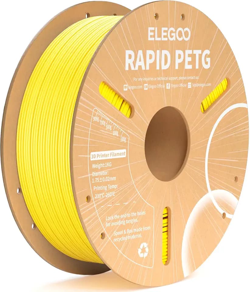 ELEGOO Rapid PETG Filament 1.75mm Gelb 1 KG, High Speed 600mm/s 3D Drucker Filament Maßgenauigkeit +/- 0.02 mm, 1kg Pappspule(2.2lbs) Passend für die Meisten 3D Printer