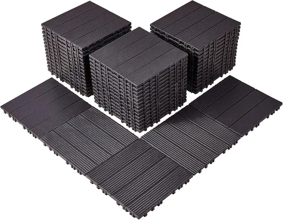 VEVOR Terrassenfliesen, 54er-Set, Balkonfliesen 30x30cm, Klickfliesen, wasserdichter Kunststoff-Bodenbelag für den Außenbereich, Terrassenbodenbelag für Veranda, Pool, Balkon, Hinterhof, Dunkelbraun