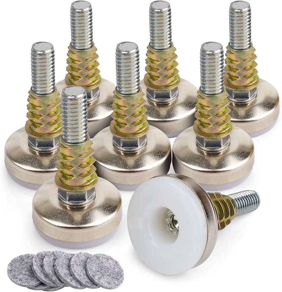 Heavy Duty Furniture Levelers Adjustable Furniture Legs Levelers, Leveling Feet for Tables Chairs Cabinets Sofa Raiser, Support 1320LBs, T- Nut Kit 3/8”-16 Thread, Large Base,w/ 4 Felt Pads (8 Pack)
