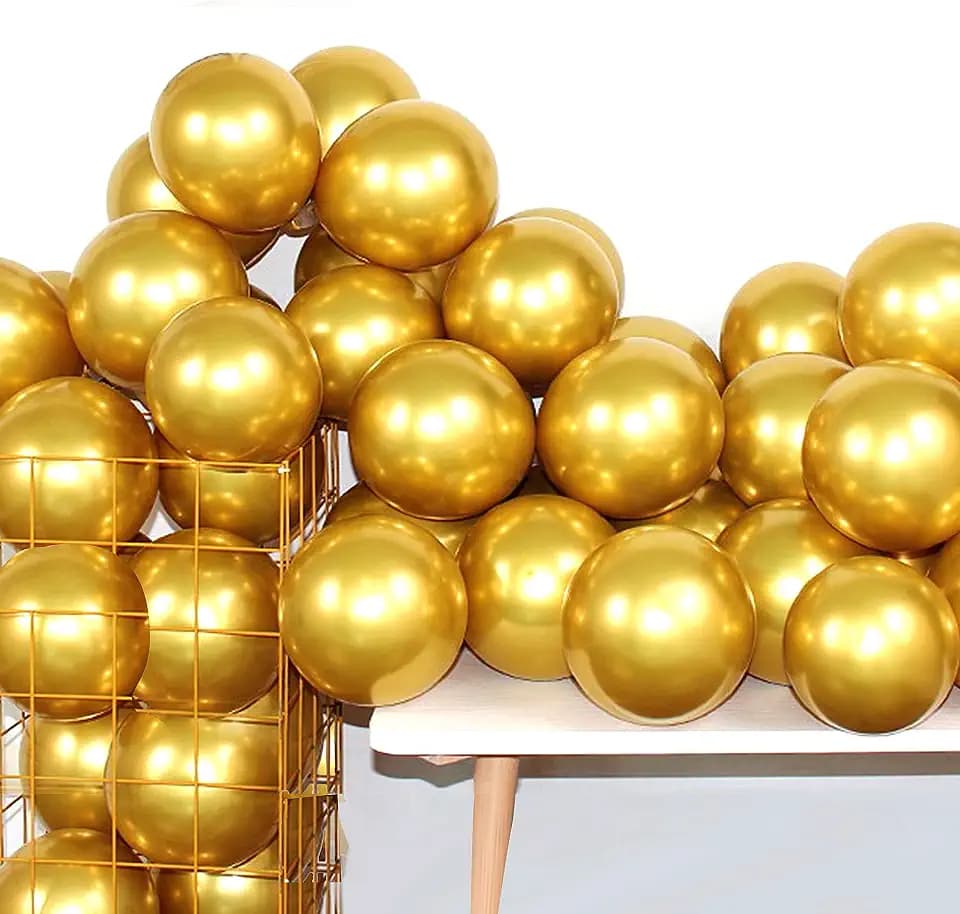 12 Inch 100 Pcs Latex Metallic Chrome Balloons Helium Shiny Thicken Balloons Party Decoration (Gold)