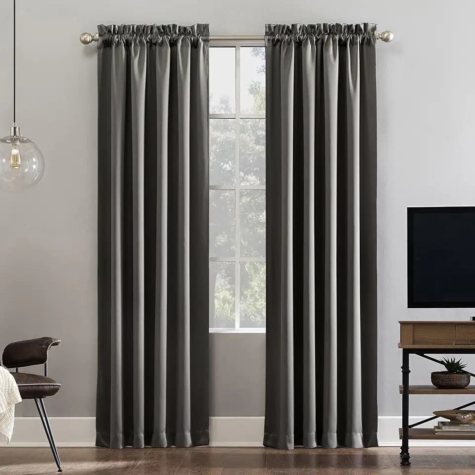 Sun Zero Oslo Theater Grade Extreme 100% Total Blackout Rod Pocket Curtain Panel, Gray, 52"W x 63"L (1 Panel)