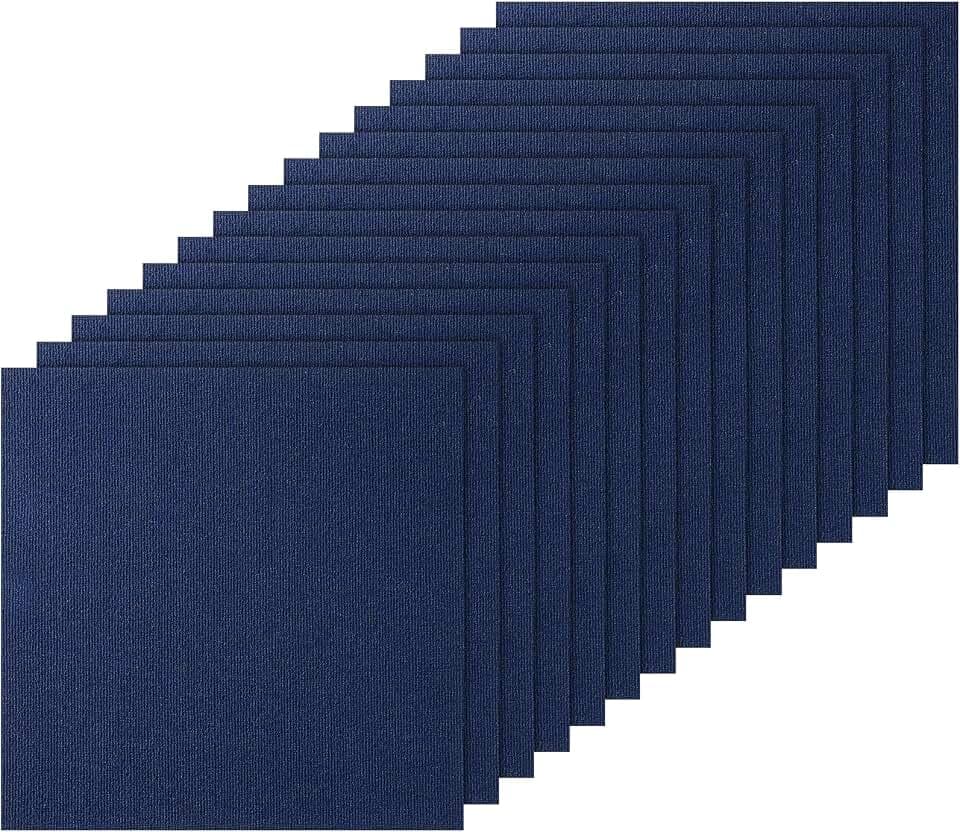 VEVOR 24 x 24 Peel and Stick Carpet Tiles Squares with Self Adhesive & Soft Padded for Indoor Outdoor Kitchen Living Room Bedrooms - Pack of 15/60 sq ft/Dark Blue