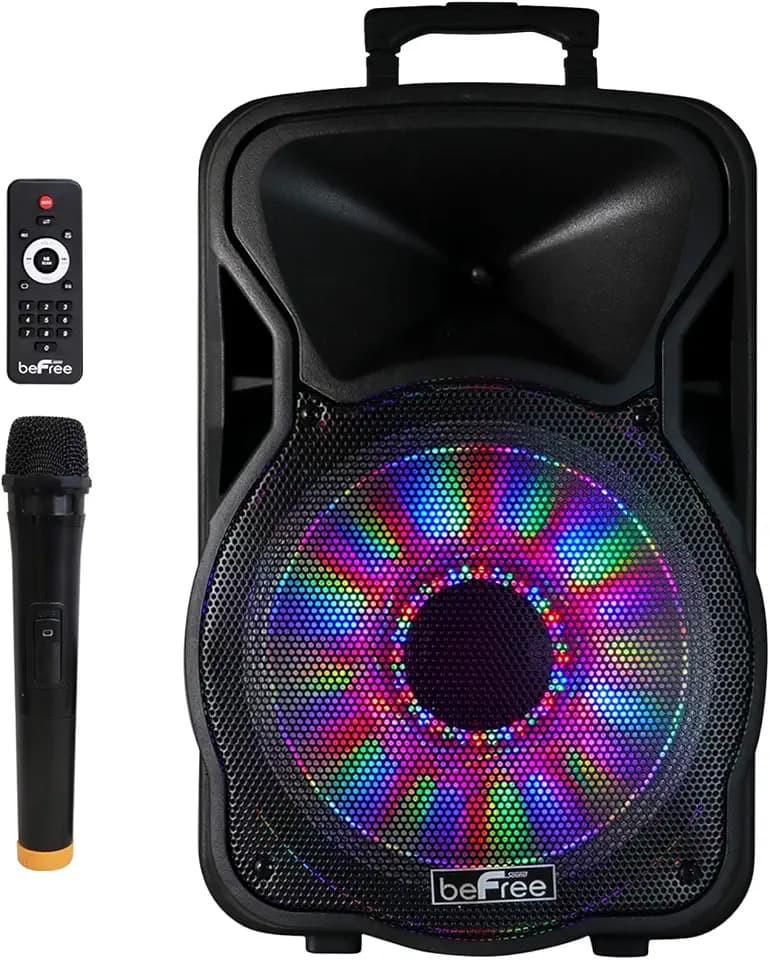 beFree Sound 12 Inch 2500 Watt Bluetooth Rechargeable Portable Party PA Speaker with Illuminating Lights,Black,BFS-12 Portable Speaker
