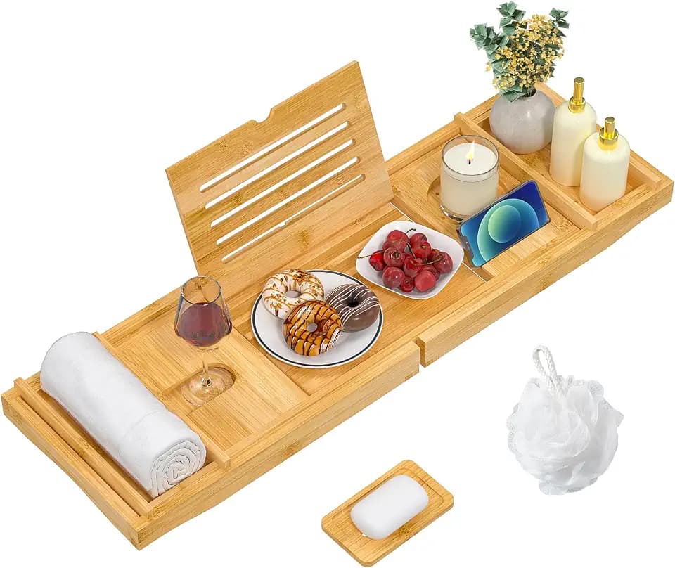 Badewannenablage aus Bambus verstellbar 75-109 * 23 * 4,5cm (Natur)