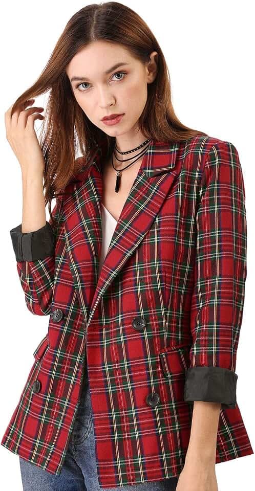 Allegra K Damen Karierter Blazer Plaid Blazer