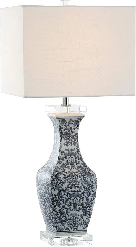 JONATHAN Y May Table Lamp 28" Chinoiserie Ceramic and Crystal, Blue/White