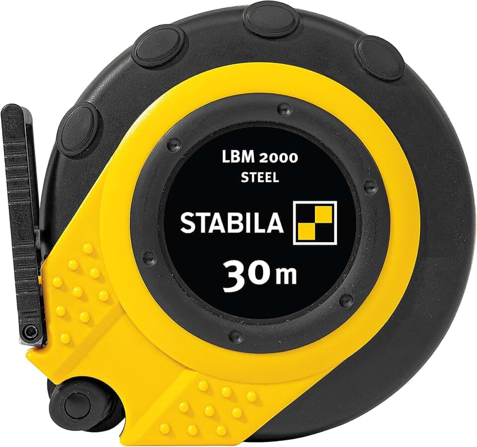 STABILA Kapselbandmaß LBM 2000 STEEL, 30 m, Stahl-Messband mit metrischer Skala und NYLON-WRAP-Ummantelung, Universalhaken, bruchsichere Kapsel, MID-Genauigkeit