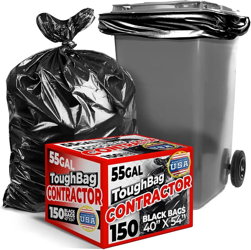 ToughBag 55-60 Gallon Contractor Trash Bags, 150 Count, Black