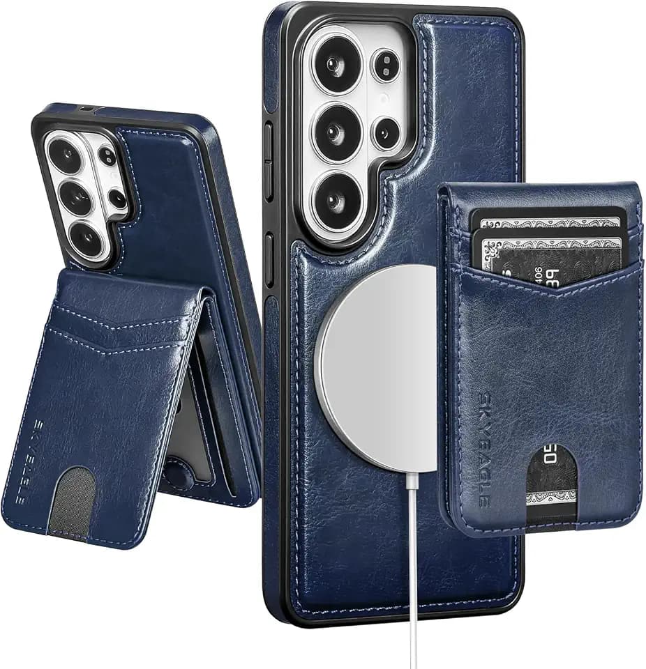 SkyEagle Compatible Magsafe 2 in 1 Detachable Samsung Galaxy S26 Ultra Wallet Case Card Holder Women Men,Magnetic Shockproof PU Leather Phone Case RFID Blocking Flip Kickstand Credit Slots,Blue