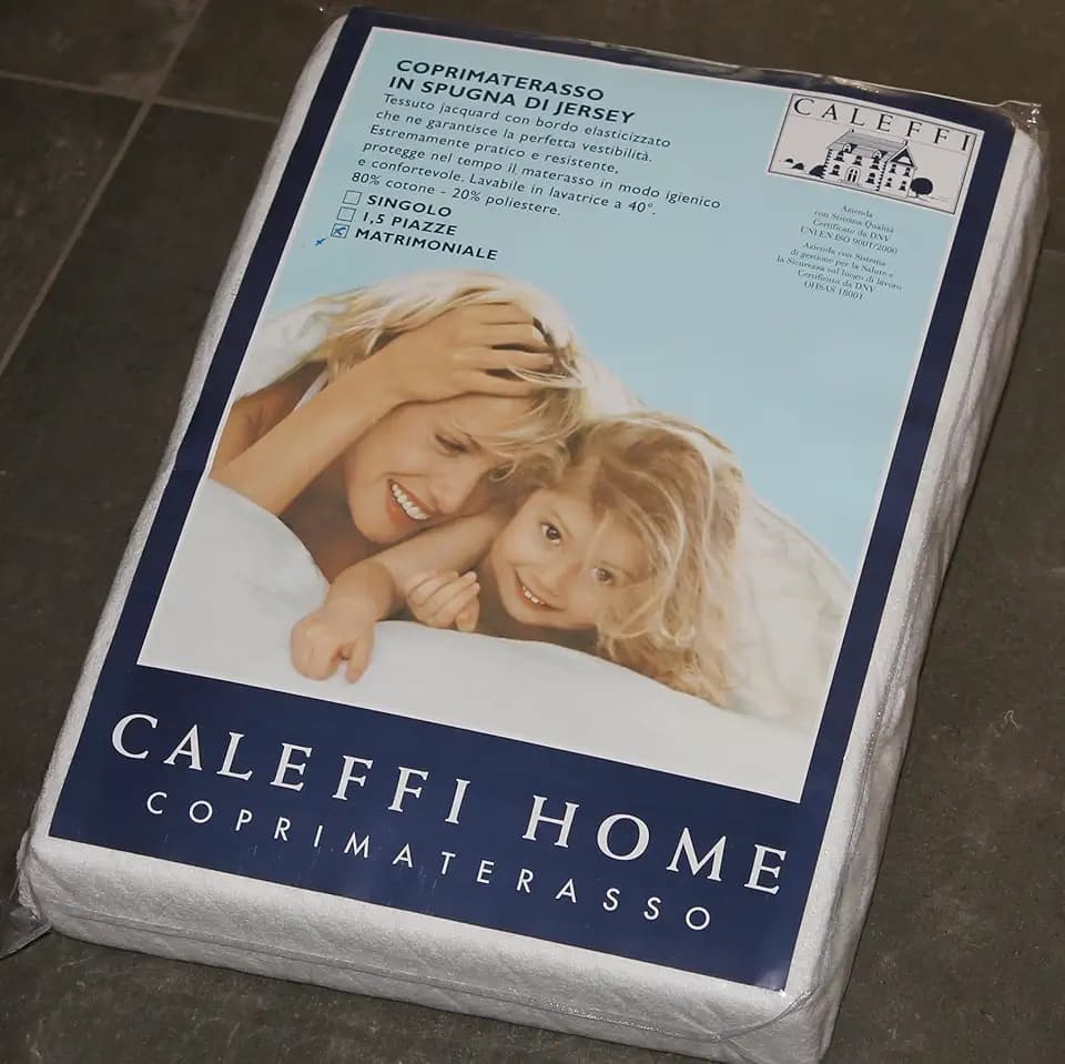 Caleffi Matratzenschoner für Doppelbett, 180 x 200 cm, aus Baumwolle und Jersey, frisch, weich und atmungsaktiv, Spannbetttuch für Doppelbett, mit Gummizug, Matratzenbezug